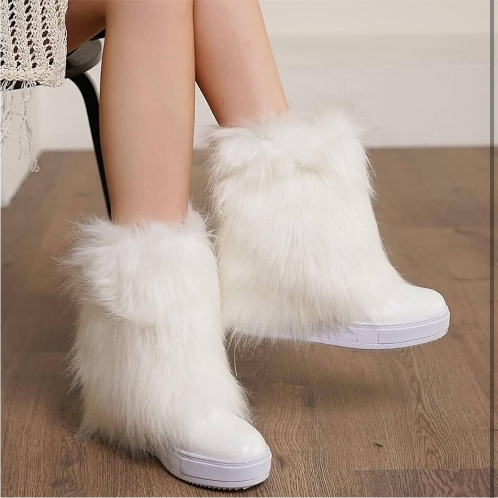 White Faux fur boot covers